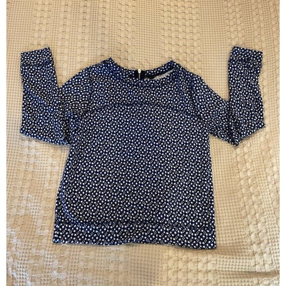 H&M Blouse Navy Black Floral Size X Small ? Stylish Zipper Back Long Sleeve - Picture 3 of 10